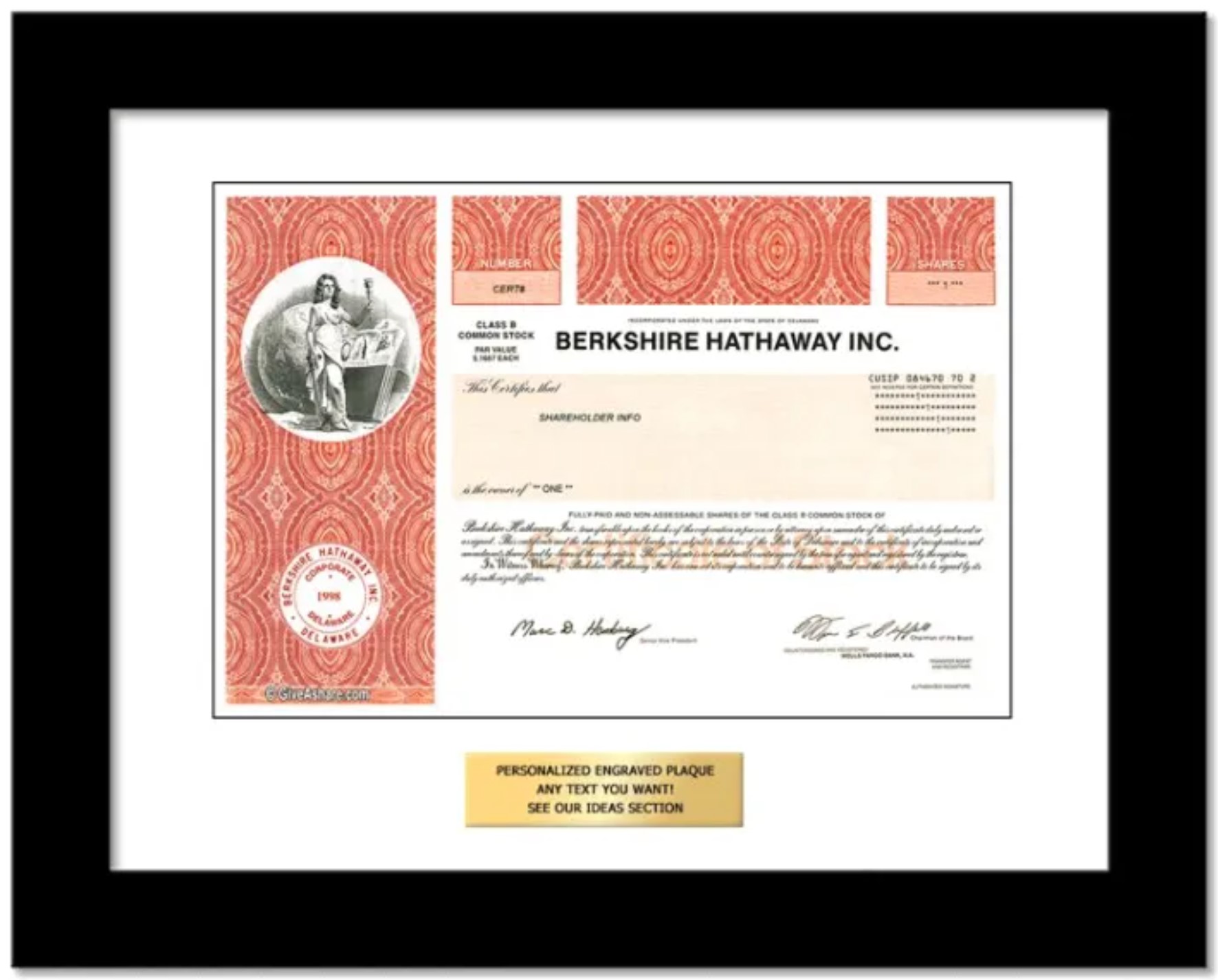 Framed Berkshire Hathaway Share Certificate